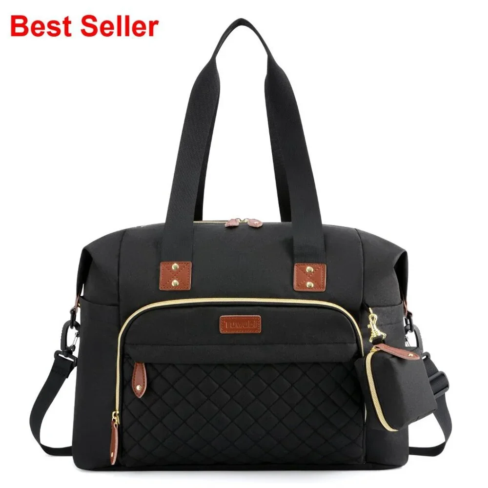 Large Travel Diaper Tote with Pacifier Case, Waterproof Polyester Bag